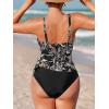 CUPSHE Women’s Tankini Sets Large Bust Two Piece Swimsuit Surplice V Neck Adjustable Straps Swimwear Back Strappy(Black/Tropical)
