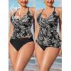 CUPSHE Women’s Tankini Sets Large Bust Two Piece Swimsuit Surplice V Neck Adjustable Straps Swimwear Back Strappy(Black/Tropical)
