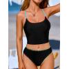 CUPSHE Women’s Tankini Sets Scoop Neck Shell Stitch Two Piece Swimsuit Crisscross Strappy Mid Rise Swimwear(Black)