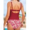 CUPSHE Women’s Tankini Sets Square Neck Two Piece Bathing Suits Ruching Side Drawstring Adjustable Straps Back Hook Swimwear(Red/Tropical)