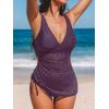 CUPSHE Women’s Tankini Sets Surplice V Neck Two Piece Bathing Suits Adjustable Straps Cutout Swimwear Drawsrting(Blackberry)