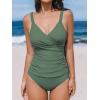 CUPSHE Women’s Tankini Sets Surplice V Neck Two Piece Bathing Suits Adjustable Straps Shirred Mid Rise Swimwear(Eucalyptus Green)