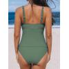 CUPSHE Women’s Tankini Sets Surplice V Neck Two Piece Bathing Suits Adjustable Straps Shirred Mid Rise Swimwear(Eucalyptus Green)