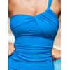 CUPSHE Women’s Tankini Sets Two Piece Swimsuit Bathing Suits Mid Rise One Shoulder Twist Ruching Back Tie Swimwear(Royal Blue)