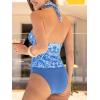 CUPSHE Women’s Tankini Sets Two Piece Swimsuit High Waisted Bathing Suits V Neck Halter Tie Scalloped(Blue Paisley)