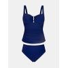 CUPSHE Women’s Tankini Sets Two Piece Swimsuit High Waisted Sweetheart Neck Front U Cutout Adjustable Straps(Navy Blue)