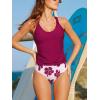 CUPSHE Women’s Tankini Sets Two Piece Swimsuit Mid Rise Bathing Suit Crossback Tie Tummy Control Textured(Berry White Floral)
