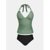 CUPSHE Women’s Tankini Sets Two Piece Swimsuit Plunging V Neck Wide Straps Underwire Bathing Suit Mid Rise(Green/Black)