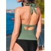CUPSHE Women’s Tankini Sets Two Piece Swimsuit Plunging V Neck Wide Straps Underwire Bathing Suit Mid Rise(Green/Black)