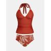 CUPSHE Women’s Tankini Sets Two Piece Swimsuit Plunging V Neck Wide Straps Underwire Bathing Suit Mid Rise(Red Floral)