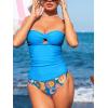 CUPSHE Women’s Tankini Sets Two Piece Swimsuit Ruched Twisted Front Cutout Removable Straps Mid Rise Bathing Suit(Bright Blue/Paisley)