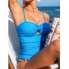 CUPSHE Women’s Tankini Sets Two Piece Swimsuit Ruched Twisted Front Cutout Removable Straps Mid Rise Bathing Suit(Bright Blue/Paisley)