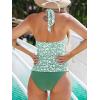CUPSHE Women’s Tankini Sets Two Piece Swimsuit Scoop Neck U Wire Halter Bathing Suit Adjustable Wide Straps Mid Rise(Sage Green/Floral)