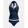 CUPSHE Women’s Tankini Sets Two Piece Swimsuit U Wire Mesh Bathing Suit Halter Strap Mid Rise Ruched Swimwear(Navy Blue)
