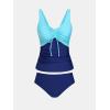CUPSHE Women’s Tankini Sets Two Piece Swimsuit V Neck Bathing Suit Adjustable Straps Ruched Drawstring Mid Rise(Sky Blue/Navy Blue)