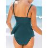 CUPSHE Women’s Tankini Sets Two Piece Swimsuit V Neck V Wire Bathing Suit Ruched Tummy Flowy Hem Mid Rise(Dark Teal Blue)