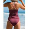 CUPSHE Women’s Tankini Sets V Neck Two Piece Swimsuit Stitching Cutout Crisscross Adjustable Straps Bathing Suit(Purple Red)