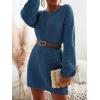 CUPSHE Womens Textured Knit Pullover Sweater Dress Long Sleeve Banded Waist Mini Casual Fall Winter Sweater Dress(Blue)
