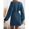 CUPSHE Womens Textured Knit Pullover Sweater Dress Long Sleeve Banded Waist Mini Casual Fall Winter Sweater Dress(Blue)