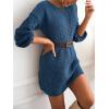 CUPSHE Womens Textured Knit Pullover Sweater Dress Long Sleeve Banded Waist Mini Casual Fall Winter Sweater Dress(Blue)