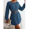 CUPSHE Womens Textured Knit Pullover Sweater Dress Long Sleeve Banded Waist Mini Casual Fall Winter Sweater Dress(Blue)