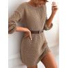 CUPSHE Womens Textured Knit Pullover Sweater Dress Long Sleeve Banded Waist Mini Casual Fall Winter Sweater Dress(Coffee)