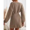 CUPSHE Womens Textured Knit Pullover Sweater Dress Long Sleeve Banded Waist Mini Casual Fall Winter Sweater Dress(Coffee)
