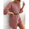 CUPSHE Womens Textured Knit Pullover Sweater Dress Long Sleeve Banded Waist Mini Casual Fall Winter Sweater Dress(Pink)