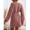 CUPSHE Womens Textured Knit Pullover Sweater Dress Long Sleeve Banded Waist Mini Casual Fall Winter Sweater Dress(Pink)