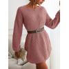 CUPSHE Womens Textured Knit Pullover Sweater Dress Long Sleeve Banded Waist Mini Casual Fall Winter Sweater Dress(Pink)