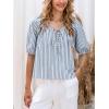 CUPSHE Women’s Tie Front Striped Shirt Cute Babydoll Tops Short Puffy Sleeve Blouse 2025 Summer Trendy Vacation Outfits(Blue)