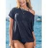 CUPSHE Women’s Top Asymmetrical Neck Short Sleeves Relaxed Breeze Black Cover-Up Top(Black)