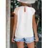 CUPSHE Womens Top Eyelet Lace Mock Neck Short Sleeve Blouse Casual Hollow Out Shirts Loose Trendy(White)