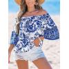 CUPSHE Womens Top Off Shoulder Neck Half Sleeves Shirt Floral Blouse Relaxed Casual Loose(Blue)