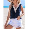 CUPSHE Womens Top V Neck Sleeveless Dots Shirt Lace Neck Blouse Relaxed Casual Loose(Blue)