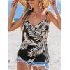 CUPSHE Women’s Top V Neck Sleeveless Low Back Tropical Cover-Up Top Casual Vacation(Black)