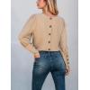 CUPSHE Womens Top Woven Mock Neck Puff Long Sleeves Buttons Blouse Casual Loose(Khaki)
