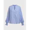 CUPSHE Womens Top Woven Notched Neck Front Buttons Long Puff Sleeves Smocked Cuffs Blouse(Blue)