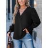 CUPSHE Womens Top Woven V Neck Long Puff Sleeves Smocked Cuffs Blouse Casual Loose(Black)