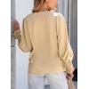 CUPSHE Women’s Tops V Neck Ruching Woven Blouson Long Sleeves Smocked Cuffs Draped Blouses Trendy Dressy(Khaki)