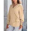 CUPSHE Women’s Tops V Neck Ruching Woven Blouson Long Sleeves Smocked Cuffs Draped Blouses Trendy Dressy(Khaki)
