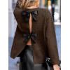 CUPSHE Women’s Trendy Knit Bow Sweater Long Sleeve Round Neck Casual Fall Winter Tops(Brown)