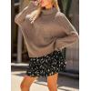 CUPSHE Womens Turtleneck Chunky Knit Sweater High Neck Cable Knit Sweater Casual Fit Long Sleeve Sweater Tops(Taupe)