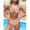 CUPSHE Women’s Two Piece Bikini Sets High Waisted V Neck Bathing Suits Stitching Back Self Tie Wide Adjustable Straps(Blue/Red Floral)