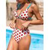 CUPSHE Women’s Two Piece Bikini Sets High Waisted V Neck Bathing Suits Stitching Back Self Tie Wide Adjustable Straps(Blue/Red Floral)