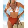 CUPSHE Women’s Two Piece Bikini Sets High Waisted V Neck Bathing Suits Stitching Back Self Tie Wide Adjustable Straps(Rust/Orange Floral)