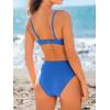 CUPSHE Women’s Two Piece Bikini Sets Scoop Neck V Wire Bathing Suits Ruching Back Hook Adjustable Straps(Deep Blue)