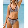 CUPSHE Women’s Two Piece Bikini Sets V Neck Bathing Suits Ladder Trim Back Hook Adjustable Straps(Brown Geo)