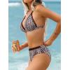 CUPSHE Women’s Two Piece Bikini Sets V Neck Bathing Suits Ladder Trim Back Hook Adjustable Straps(Brown Geo)