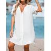 CUPSHE Women’s V Neck Cover Up Dress Short Sleeve Semi-Sheer Beach Mini Dress(White)